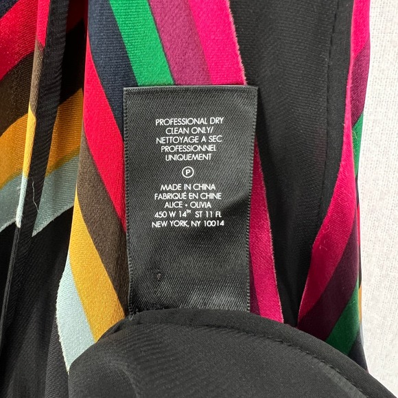 ALICE + OLIVIA Midi Dress Womens 2 Black Rainbow Multi Chevron Burnout Tie Waist - Picture 16 of 16